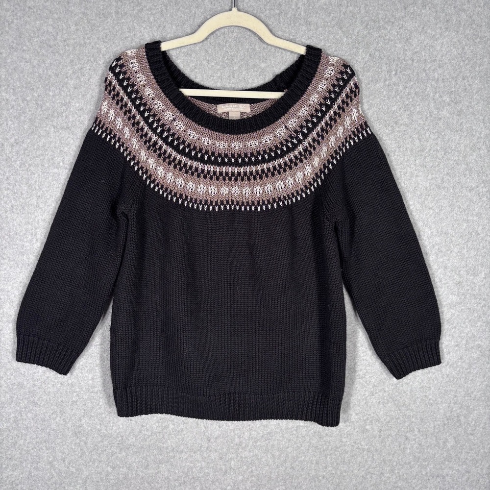 Banana Republic Fair‎ Isle Sweater Large Merino Wool Gold Metallic Heritage Glam
